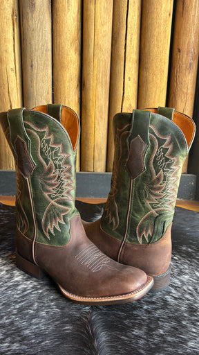Bota Texana Masculina Goyazes Bico Quadrado Cano Médio Couro Ref:243001-CP