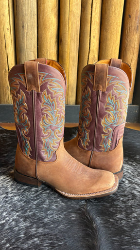 Bota Texana Masculina Goyazes Bico Quadrado Cano Médio Couro Ref:251506-CP