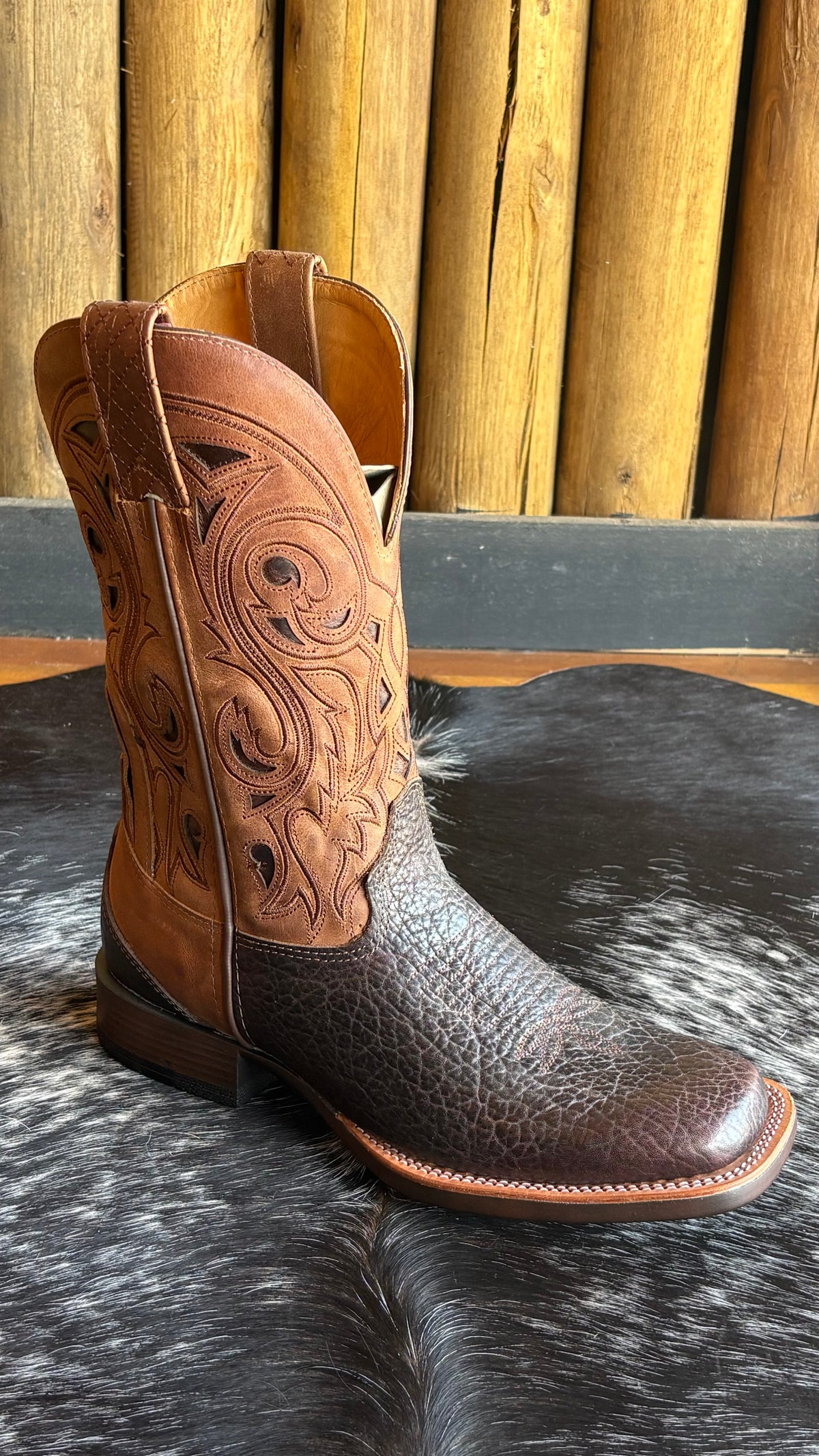 Bota Texana Masculina Goyazes Bico Quadrado Cano Médio Couro Ref:251505-CBP