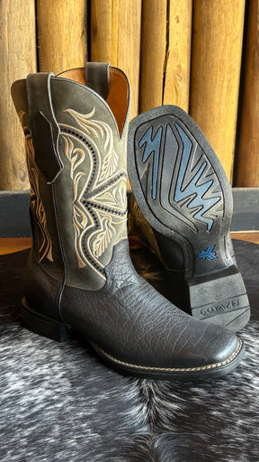 Bota Texana Masculina Goyazes Bico Quadrado Cano Médio Couro Ref:241501-CBF