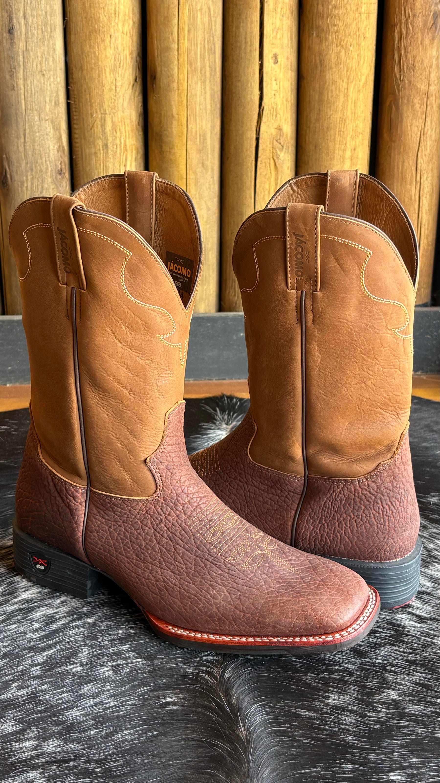 Bota Texana Masculina Jácomo Bico Quadrado Cano Médio Couro Ref:2981-PGD-5934