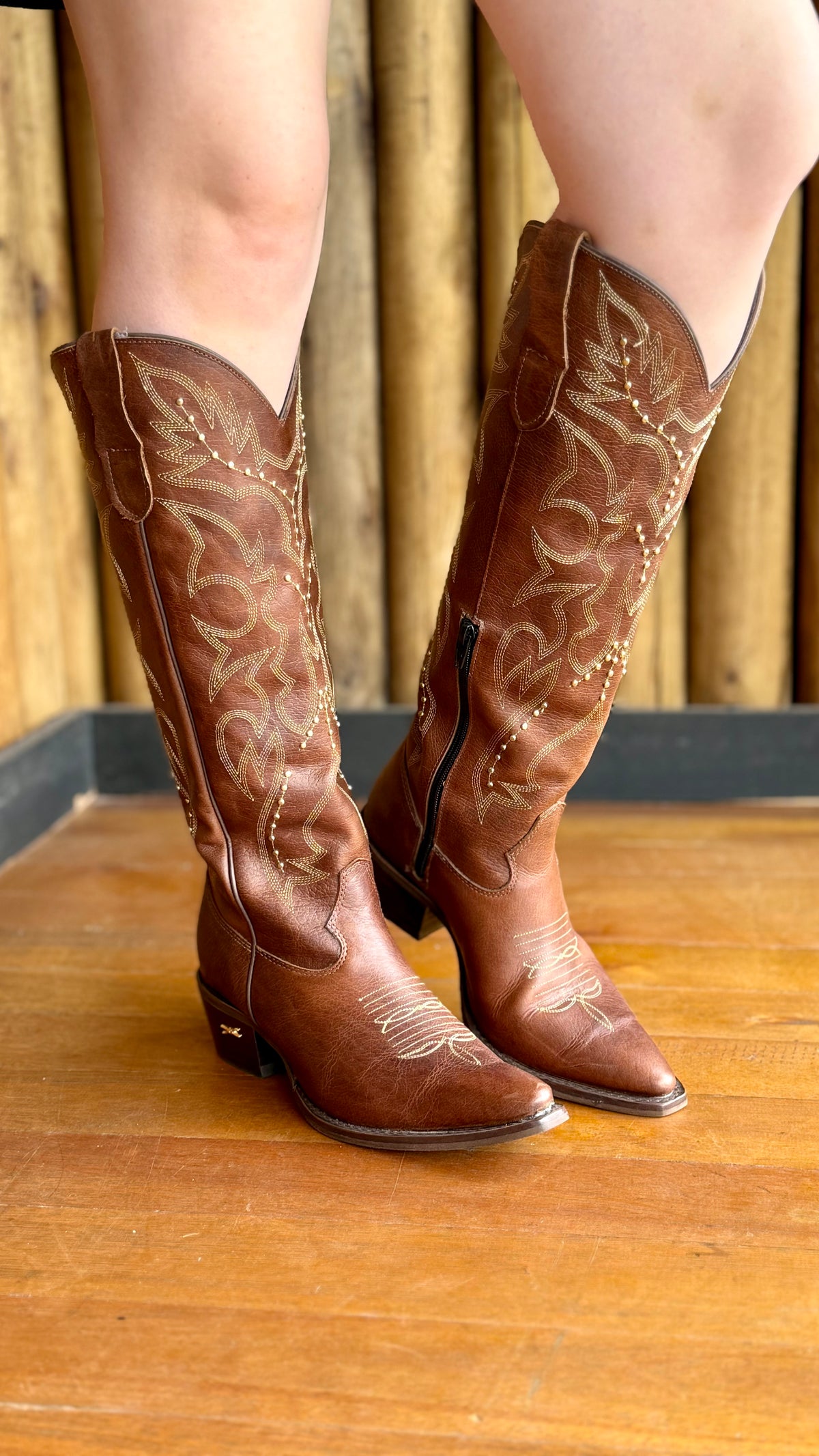 Bota Texana  Feminina Jácomo Bico Fino Cano Alto Couro Ref:90271/TCQ