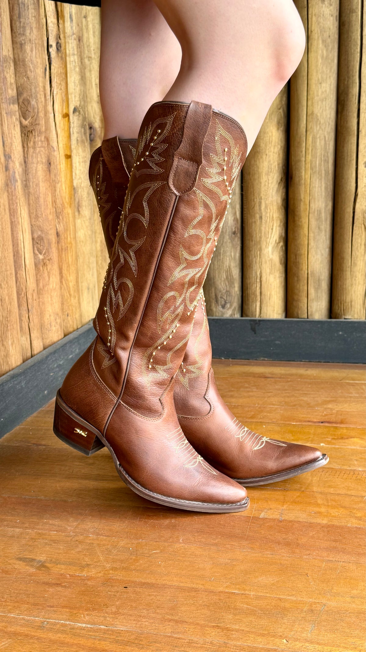 Bota Texana  Feminina Jácomo Bico Fino Cano Alto Couro Ref:90271/TCQ