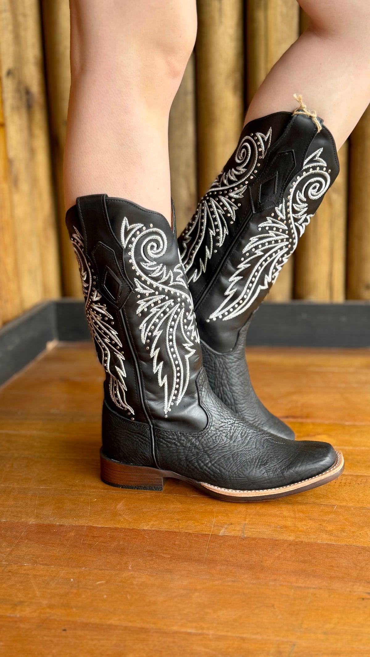 Bota Texana Feminina Goyazes Bico Quadrado Cano Alto Couro Ref:253204-CBP