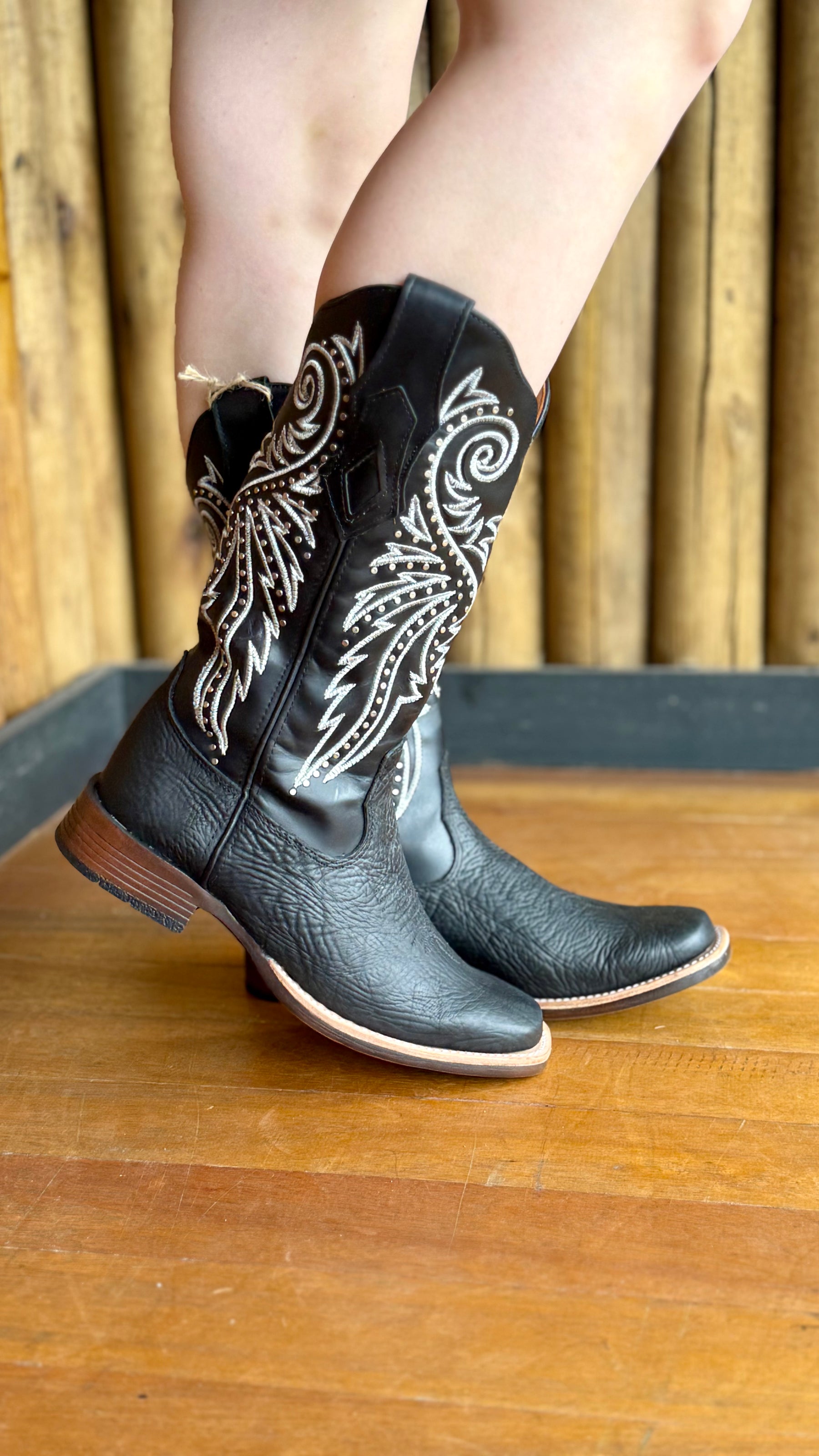 Bota Texana Feminina Goyazes Bico Quadrado Cano Alto Couro Ref:253204-CBP